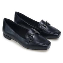 Mocassim Feminino Social Bico Quadrado Fivela Preto