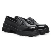 Mocassim Feminino Tratorado Básico Preto Brilho Blogueira JG