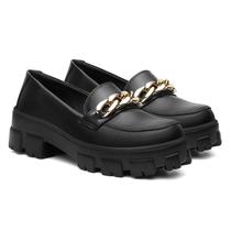 Mocassim Feminino Tratorado Corrente Preto Conforto