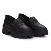 Mocassim Feminino Tratorado Couro Bico Redondo Moderno