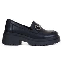 Mocassim Feminino Tratorado em Couro original Preto Estiloso Blogueira com Corrente