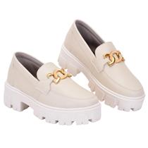 Mocassim Feminino Tratorado material sintético Corrente Dourada Confortável