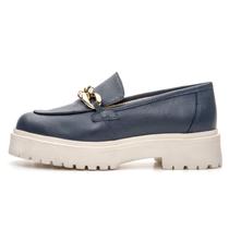 Mocassim feminino tratorado Pierrô metal couro legítimo cor azul marinho