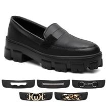 Mocassim Feminino Tratorado Preto C/ Acessórios Removíveis - sua vibe