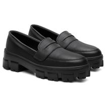 Mocassim Feminino Tratorado Preto tiras autocolantes