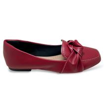 Mocassim Feminino Vermelho Marsala Bico Quadrado Detalhe em Nó