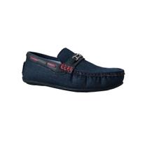 Mocassim Infantil Masculino Tipo Dock-Sider Lona Jeans Escura Sola Borracha