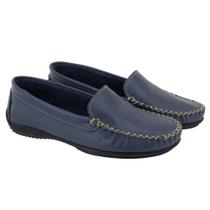 Mocassim Ketter Boots Feminino Couro Conforto Casual Sapato Costura Manual Marinho