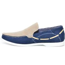 Mocassim Masculino Couro Perfurado Linha Dellis Gshoes - 4761 - Azul/areia