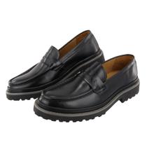 Mocassim Masculino Loafer Premium Couro Solado Emborrachado Tratorado Detalhe Costura Manual