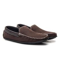 Mocassim Masculino Sapatilha Casual Leve Camurça Sapato Drive Sola de Borracha Costurada Café