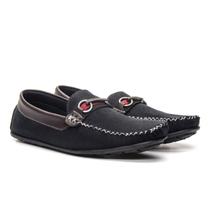 Mocassim Masculino Sapatilha Casual Leve Camurça Sapato Drive Sola de Borracha Costurada Preto