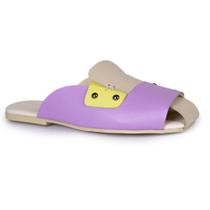 Mocassim Meia Pata Couro Lavanda/Carry/Off White Feminina