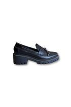 Mocassim Monopólio Preto Couro Strass Casual Feminino Mocassim Monopólio Preto Couro Strass Casual Feminino