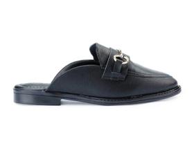 Mocassim Mule Bebece Flat Feminino Preto Ouro Bico Redondo T1618-201