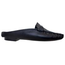 Mocassim Mule Feminino Couro Legítimo Preto
