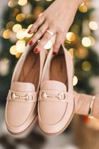 Mocassim Nude em couro, linha confort