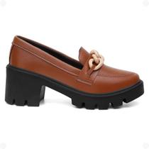 Mocassim Oxford Feminino Caramelo Salto Corrente Confortável