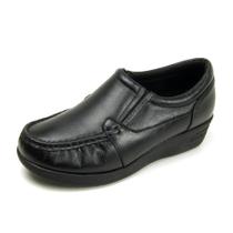 Mocassim Pierrô feminino ortopédico com elástico couro legítimo cor preto