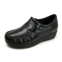 Mocassim Pierrô feminino ortopédico com zíper couro legítimo cor preto
