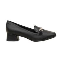 Mocassim Preto Salto Bloco Fivela Central Comfort