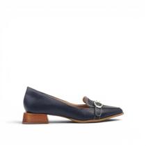Mocassim Salto Bloco Couro Enfeite