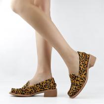 Mocassim Salto Bloco Pêlo Onça Mocassim Salto Bloco Pêlo Onça