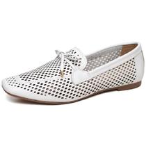 Mocassim Sapatilha Feminina Em Couro Respiravel Detalhe Perfuraçoes A Laser Solado TR Emborrachado Tamanho:35Cor:Branco