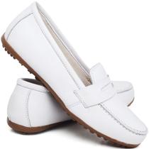 Mocassim Sapato Feminino Comfort de Couro Branco