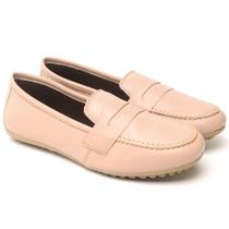 Mocassim Sapato Feminino Comfort de Couro Nude
