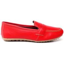 Mocassim Sapato Feminino Comfort de Couro Vermelho