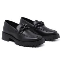 Mocassim Sapato Feminino Plataforma Oxford Fivela Trançada Preto