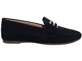 Mocassim Suede Preto Enfeite Prata