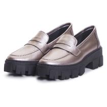 Mocassim Tratorado Couro Feminino Tendencia Blogueira Solado Borracha Confortavel