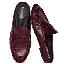 Mocassins BeeLg Penny Mule Slip-On Flat Burgundy para mulheres