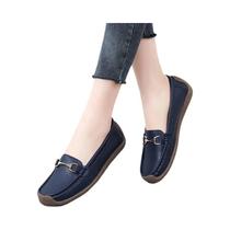 Mocassins De Couro Femininos Tamanho Grande 44, Sapatilhas Casuais Slip-on, Sapatos Náuticos 2024