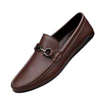 Mocassins Masculinos De Couro Genuíno Slip-on, Sapatos Casuais Planos E Macios, Feitos À Mão