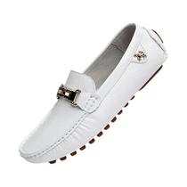 Mocassins Masculinos De Couro PU Branco, Slip-On, Feitos À Mão, Casuais, Confortáveis Para Dirigir