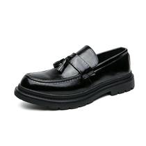 Mocassins masculinos de couro Tassel Platform Slip-on NouriRon Black Mocassins masculinos de couro Tassel Platform Slip-on NouriRon Black