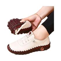 Mocassins Planos Confortáveis Casuais De Couro Feminino Deslizamento Em Sapatos Vulcanizados Tênis