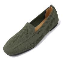 Mocassins planos femininos OXNGEOS, de malha respirável, biqueira quadrada, verde Mocassins planos femininos OXNGEOS, de malha respirável, biqueira quadrada, verde
