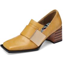 Mocassins TDD, vestido amarelo, salto baixo, bico quadrado para mulheres Mocassins TDD, vestido amarelo, salto baixo, bico quadrado para mulheres