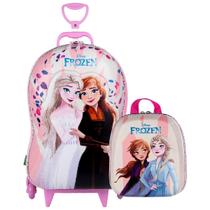 Mochila 3D Elsa E Anna + Lancheira Frozen Rosa