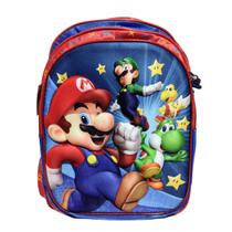Mochila 3D escolar Infantil Turma Super Mario com ziper e 3 compartimento