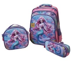 Mochila 3D Escolar + Lancheira Térmica + Estojo Astronauta