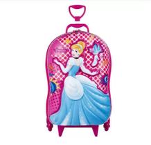 Mochila 3D Mala Escolar Rodinhas Princesa Cinderela Maxtoy