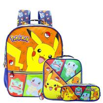 Mochila Alças Pokémon + Lancheira Térmica Com Estojo Triplo