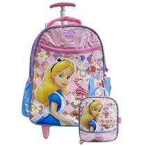 Mochila Alice No País Das Maravilhas De Rodas Com Lancheira