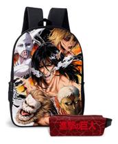 Mochila Anime Menino Attake Titan On Escolar Kit Com Estojo