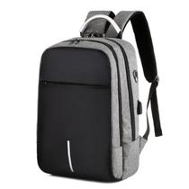 Mochila Anti Furto Notebook Senha Impermeável Saida Cabo Aux Usb Fone Ouvido Cinza Preto Azul